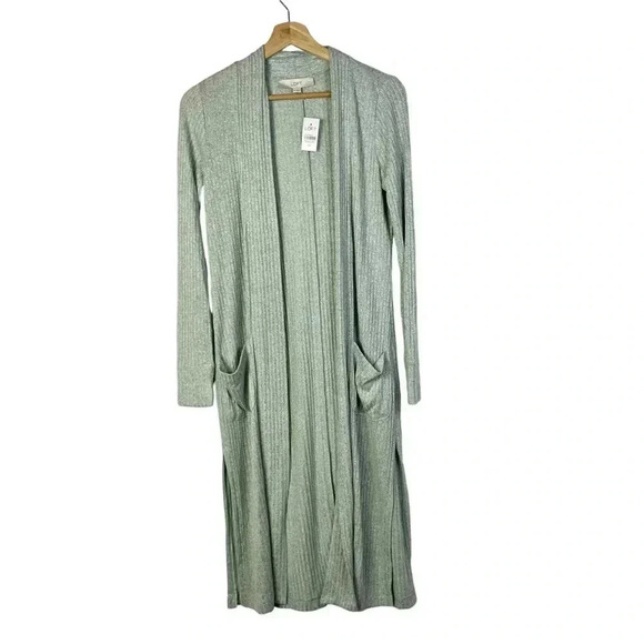 Ann Taylor LOFT Mint Green Ribbed Pocket Duster Cardigan Sweater XS - Picture 4 of 8